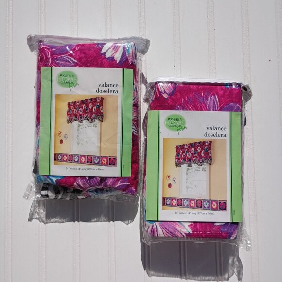 WAVERLY Kids Curtain Valances Daisy Hot Pink Zebra Print Pair NEW Girls Room Vtg - Picture 2 of 12